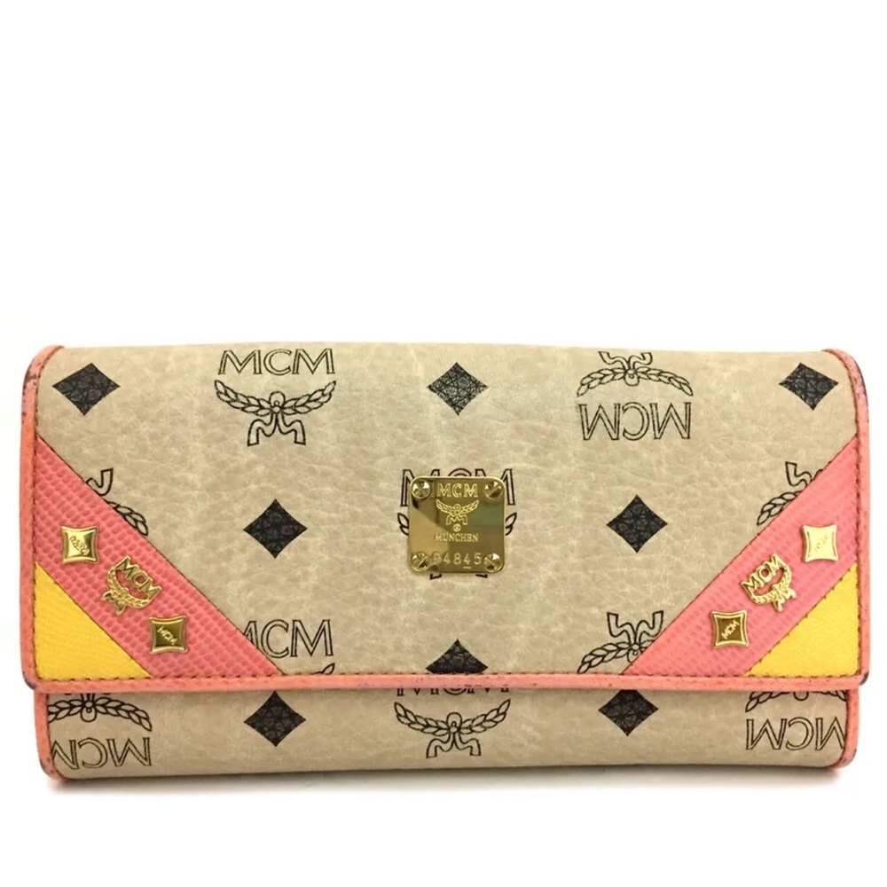 MCM Logo Studs Leather Bifold Long Wallet /1J2701